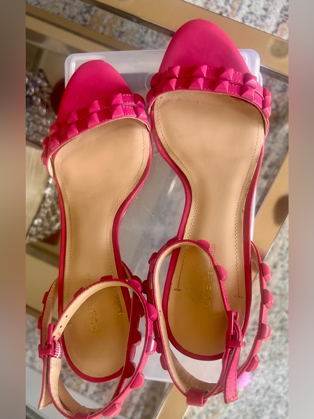 BCBGeneration Pink Studded Ankle-Strap 3” Heels
